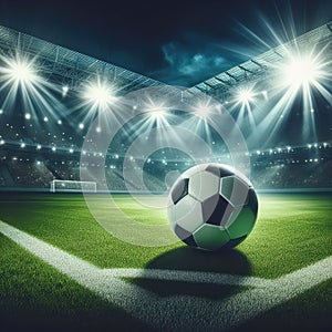 ball on the green field in soccer stadium. ready for game in the midfield - soccer ball close-up