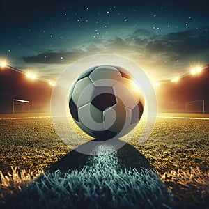 ball on the green field in soccer stadium. ready for game in the midfield - soccer ball close-up