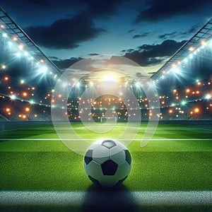 ball on the green field in soccer stadium. ready for game in the midfield - soccer ball close-up