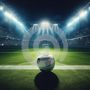 ball on the green field in soccer stadium. ready for game in the midfield - soccer ball close-up