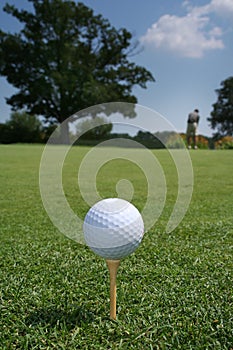 Esfera sobre el verde jugador de golf 