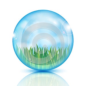 Ball with green grass and blue sky