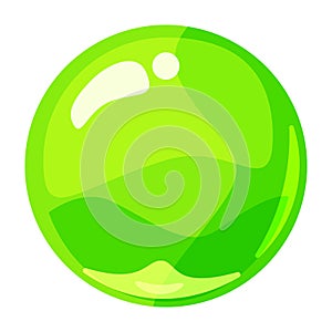 Ball green shiny glossy colorful game art. Magic crystal glass sphere, bubble shot elements. Cartoon vector GUI app