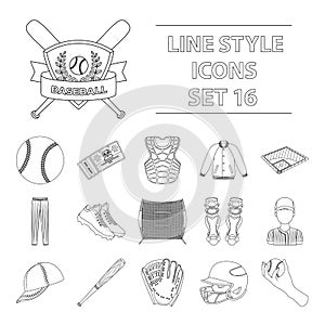 Baseball set collection icons in outline style vector symbol