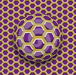 Ball with a hexagons pattern rolling along the hexagons surface. Abstract vector optical illusion illustration