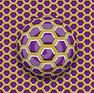 Ball with a hexagons pattern rolling along the hexagons surface. Abstract vector optical illusion illustration photo