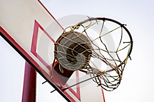 ball hit or score the basket, blue sky on the background, success concepts