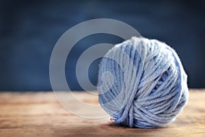 Ball of knitting yarn on table