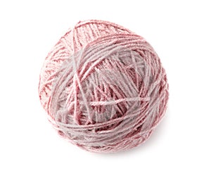 Ball of knitting yarn on white background