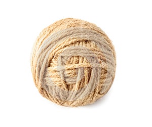 Ball of knitting yarn on white background