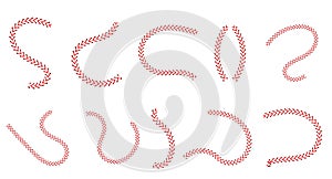 Ball lace. Red stitching for sport baseball lacing graphic pattern softball recent.