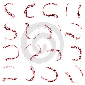 Ball lace. Red stitching for sport baseball lacing graphic pattern softball recent vector stylized symbols set for