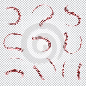 Ball leather lace. Baseball textures seam softball red lines recent vector templates collection set