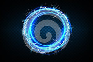 Ball lightning on a transparent dark blue background. Vector illustration, abstract electric lightning strike in the