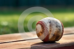 ball and mitt laying on a dirt field. possibly for baseball or softball, typical shape used for hand protection during g