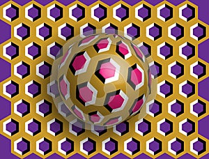 Ball optical illusion clipart. Optical illusion of movement. A sphere is spinning around a moving floor. Abstract fantasy 3D