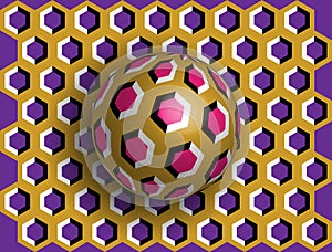 Ball optical illusion clipart. Optical illusion of movement. A sphere is spinning around a moving floor. Abstract fantasy 3D photo