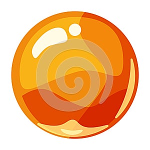 Ball orange shiny glossy colorful game art. Magic crystal glass sphere, bubble shot elements. Cartoon vector GUI app