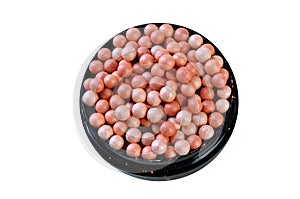 Ball powder for face in the round package on white background. B