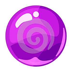 Ball purple shiny glossy colorful game art. Magic crystal glass sphere, bubble shot elements. Cartoon vector GUI app