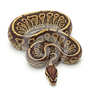 A ball python (Python regius) with distinctive brown and tan markings on its scales,