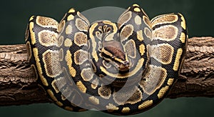 Ball Python Snake Coiled on a Branch with Detailed Pattern reptile