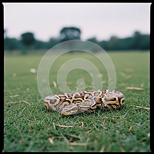 Ball Python Snake on Green Grass in Open Field