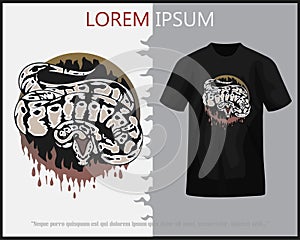 ball python snake isolated on black t-shirt