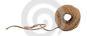 A ball of scourge rope on a white background. Thread isolate. Jute rope