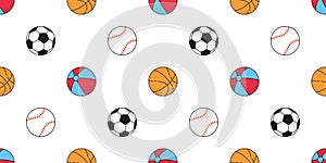 Ball seamless pattern baseball vector basketball soccer football sport cartoon beach scarf isolated repeat wallpaper tile backgrou