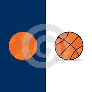 Ball, Sports, Game, Education  Icons. Flat and Line Filled Icon Set Vector Blue Background