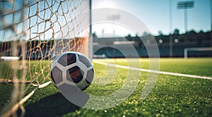 ball on the stadium, soccer ball on the field, soccer ball background, soccer ball wallpaper, soccer ball near the goal net