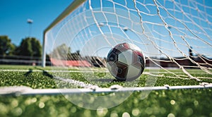 ball on the stadium, soccer ball on the field, soccer ball background, soccer ball wallpaper, soccer ball near the goal net