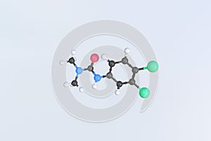 Diuron molecule made with balls, scientific molecular model. 3D rendering