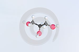 Glycerol molecule made with balls, scientific molecular model. 3D rendering