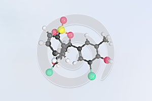 Molecule of bromocresol purple, isolated molecular model. 3D rendering