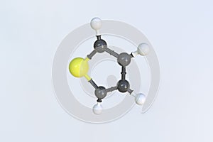 Molecule of thiophene, isolated molecular model. 3D rendering