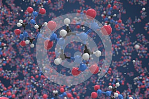 Molecule of cyclonite, ball-and-stick molecular model. Scientific 3d rendering