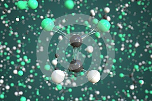 Vinylidene chloride molecule, scientific molecular model, 3d rendering