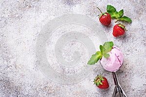 Ball of strawberry Ice cream in scoop
