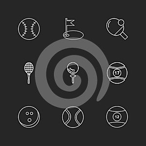 ball , table teniss , racket , snoooker ,sports , games , fitness , athletics , eps icons set vector