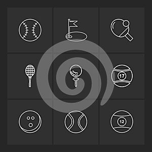 ball , table teniss , racket , snoooker ,sports , games , fitness , athletics , eps icons set vector