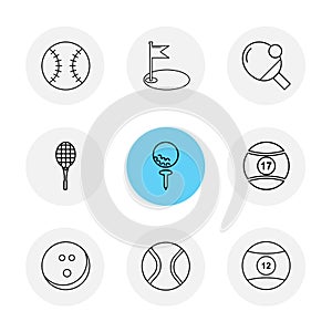 ball , table teniss , racket , snoooker ,sports , games , fitness , athletics , eps icons set vector