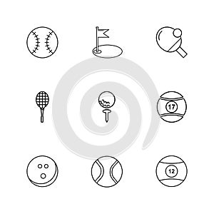 ball , table teniss , racket , snoooker ,sports , games , fitness , athletics , eps icons set vector