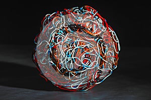 Ball of tangled colorful wires