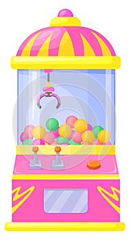 Ball vending machine with grabbing claw. Cartoon game