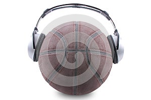 A ball on white background with headphones