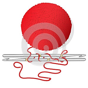 Ball of wool for knitting and crochet hook. Vector illustration image on white background