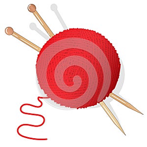 Ball of wool for knitting and knitting needles. Vector illustration image on white background