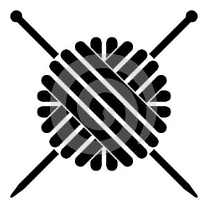 Ball of wool yarn and knitting needles icon black color illustration flat style simple image